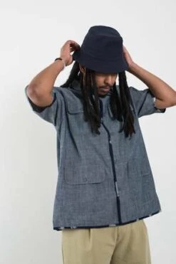 Universal Works4 Pocket Overshirt - Indigo Chambray/Ikat