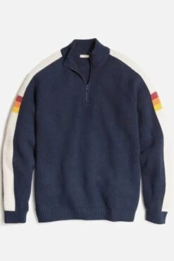 Marine LayerArchive Armas Quarter Zip - Navy/Cream Stripe