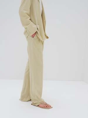 AuraleeHard Twist Wool Viyella Slacks - Ivory Yellow 4 AuraleeHard Twist Wool Viyella Slacks - Ivory Yellow - Image 4