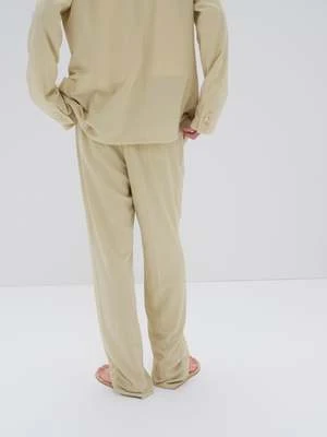 AuraleeHard Twist Wool Viyella Slacks - Ivory Yellow 3 AuraleeHard Twist Wool Viyella Slacks - Ivory Yellow - Image 3