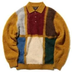Beams PlusKnit Polo Shaggy Sweater - Mustard
