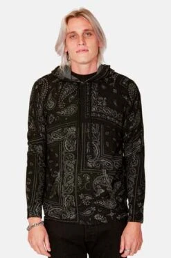 Blue&CreamBandana Print Hoodie - Grey/Black