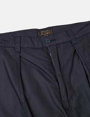 Beams Plus80/3 Cotton Satin 1 Pleat Trousers - Navy Blue 6 Beams Plus80/3 Cotton Satin 1 Pleat Trousers - Navy Blue - Image 6