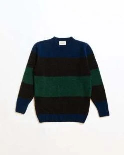 Country Of OriginEskimo Stripe Crew Boucle Wool - Charcoal Navy