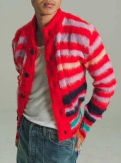 Edward CumingMohair Cardigan - Red Multi Stripe