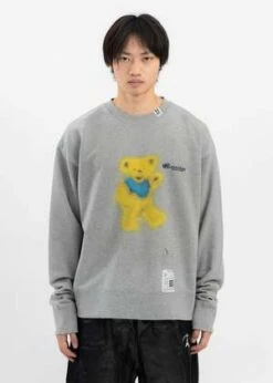 Mihara YasuhiroDistressed Bear Printed Hoodie - Grey