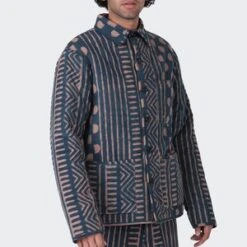 KardoParis Quilted Corduroy Jacket - Blue/Tan Block Print
