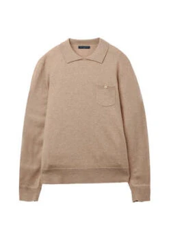 PureCashmere NYCPolo Sweater - Camel -Garmentory Fashion Store Men Polo Sweater Camel 20220913014839 1