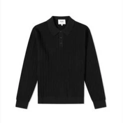 Wax LondonOban Vertical Knit L/S Polo - Black