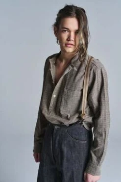 Taiga TakahashiJacquard Lot 105 Band Collar Shirt Pullover - Ivory