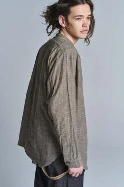 Taiga TakahashiJacquard Lot 105 Band Collar Shirt Pullover - Ivory -Garmentory Fashion Store Taiga Takahashi Jacquard Lot 105 Band Collar Shirt Pullover Ivory 20230303020217