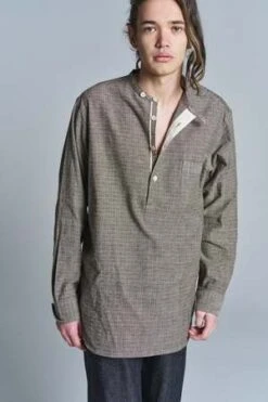 Taiga TakahashiJacquard Lot 105 Band Collar Shirt Pullover - Ivory -Garmentory Fashion Store Taiga Takahashi Jacquard Lot 105 Band Collar Shirt Pullover Ivory 20230303020219