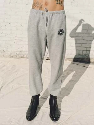 The LettersLoopwheel Fleece Cotton Horse Emblem Sweat Pants - Light Gray 1 The LettersLoopwheel Fleece Cotton Horse Emblem Sweat Pants - Light Gray